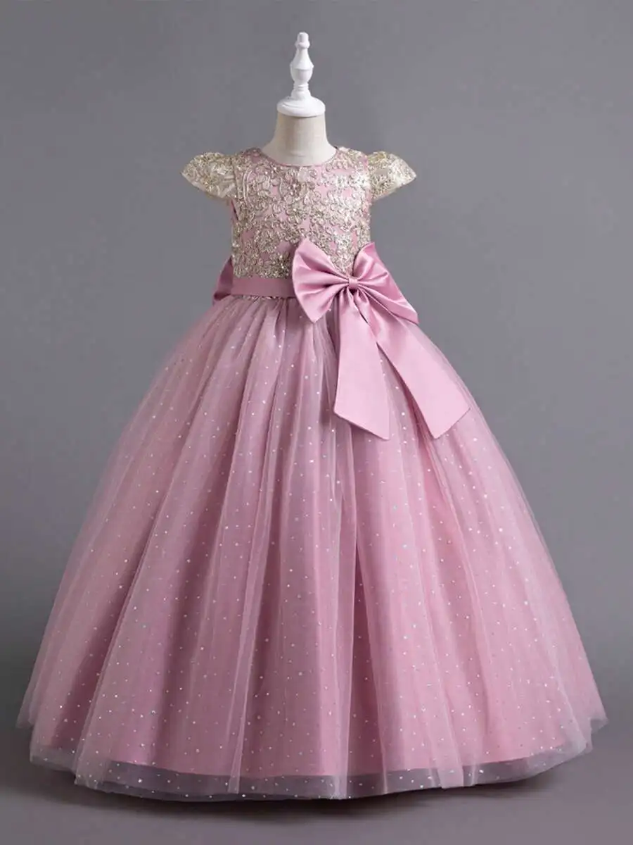 Pink Sequin Embroidered Bodice Tulle Ball Gown Dress With Big Bow Short Sleeves Formal Occasion
Pink Sequin Embroidered Bodice Tulle Ball Gown Dress With Big Bow Short Sleeves Formal Occasion