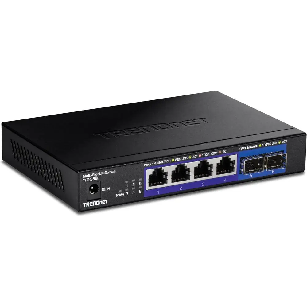 6-Port Multi-Gigabit Ethernet Switch, 4 x 2.5G Ports, 2 x 10G SFP+, Compact Metal Design
6-Port Multi-Gigabit Ethernet Switch, 4 x 2.5G Ports, 2 x 10G SFP+, Compact Metal Design