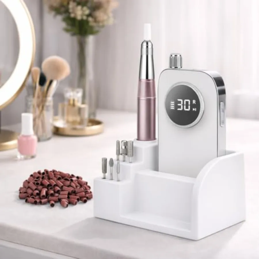 45000 RPM Nail Drill Brushless Cordless Efile with LCD Display and Heat Reduction Technology for Acrylic Gel Nails in White
45000 RPM Nail Drill Brushless Cordless Efile with LCD Display and Heat Reduction Technology for Acrylic Gel Nails in White