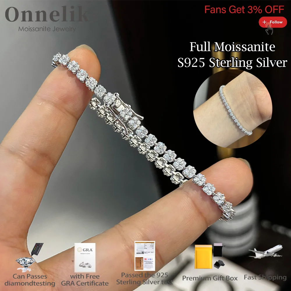 Onnelik GRA Full 1.4MM Moissanite Small Flower Bracelet 925 Sterling Silver for Women Wedding Fine Jewelry Lovers Gift
Onnelik GRA Full 1.4MM Moissanite Small Flower Bracelet 925 Sterling Silver for Women Wedding Fine Jewelry Lovers Gift