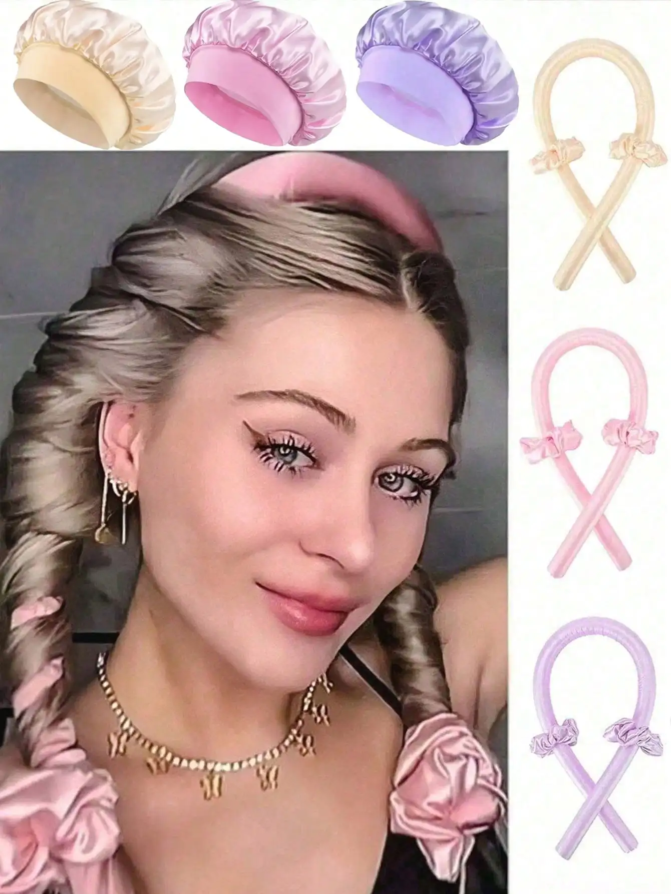 4pcs No-Heat Hair Curler Set: Hair Curling Headband + Sleep Cap, No-Heat Hair Curler, Silk Hair Curling Band, Soft Foam Sleep Headband, Hair Curling Styling Tool Set, Women Long Hair Styling Tools, Lazy Curl Styling Tools (Pink), Home Decor, Back To Schoo
4pcs No-Heat Hair Curler Set: Hair Curling Headband + Sleep Cap, No-Heat Hair Curler, Silk Hair Curling Band, Soft Foam Sleep Headband, Hair Curling Styling Tool Set, Women Long Hair Styling Tools, Lazy Curl Styling Tools (Pink), Home Decor, Back To Schoo