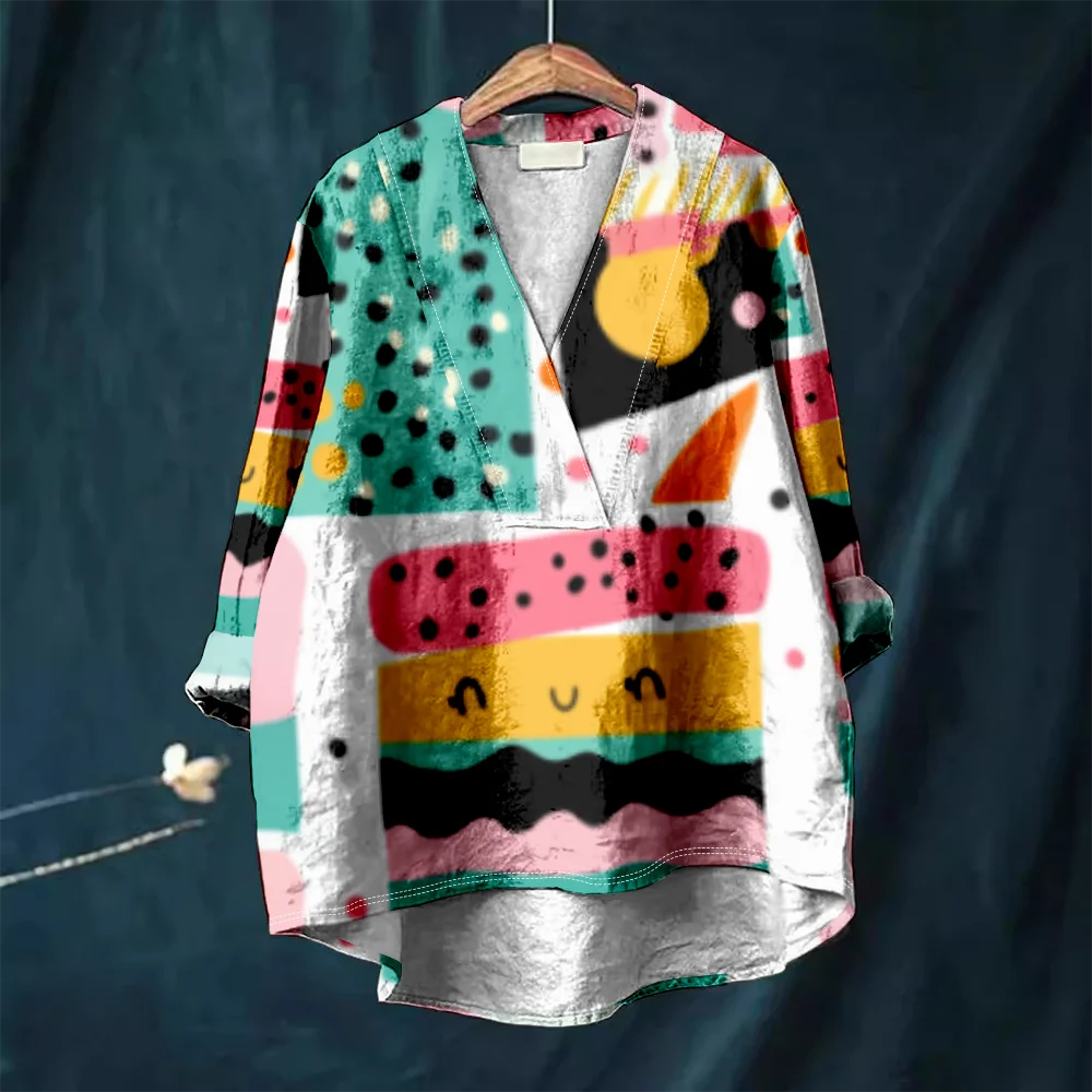 Kawaii Burger printed women's casual V-neck shirt, colorful geometric art Harajuku kimono shirt, comfortable in summer
Kawaii Burger printed women's casual V-neck shirt, colorful geometric art Harajuku kimono shirt, comfortable in summer