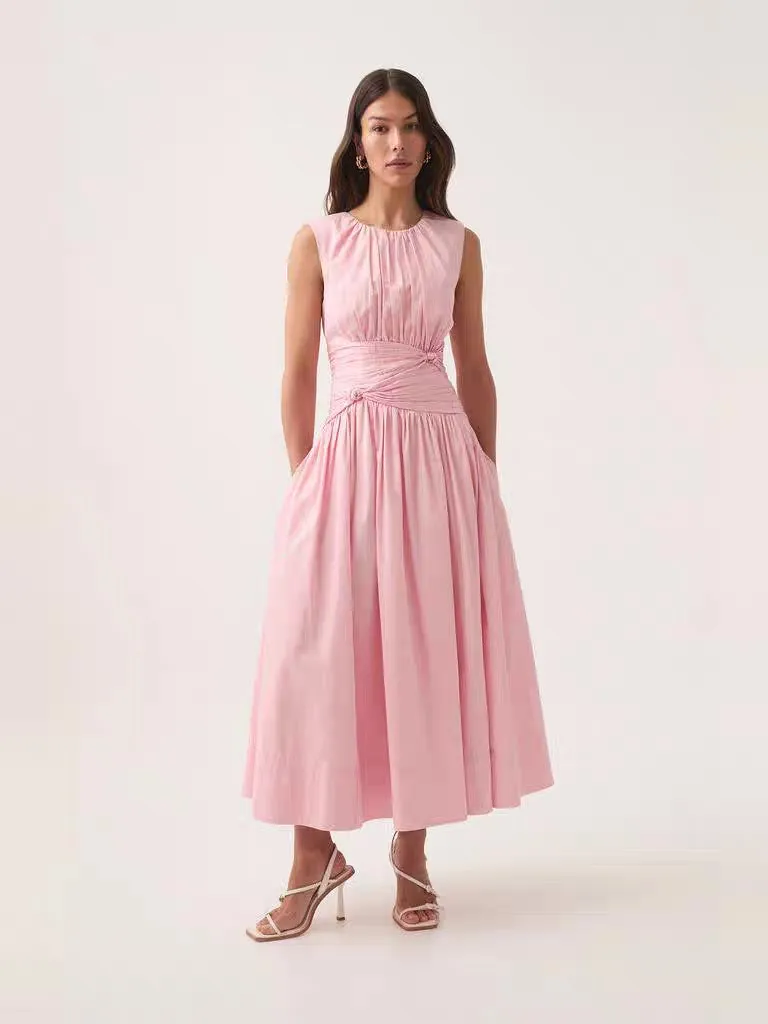 Folded Design Women Vest Dress Round Neck Sleeveless High Waist Elegant Ladies Cotton Midi Robe
Folded Design Women Vest Dress Round Neck Sleeveless High Waist Elegant Ladies Cotton Midi Robe