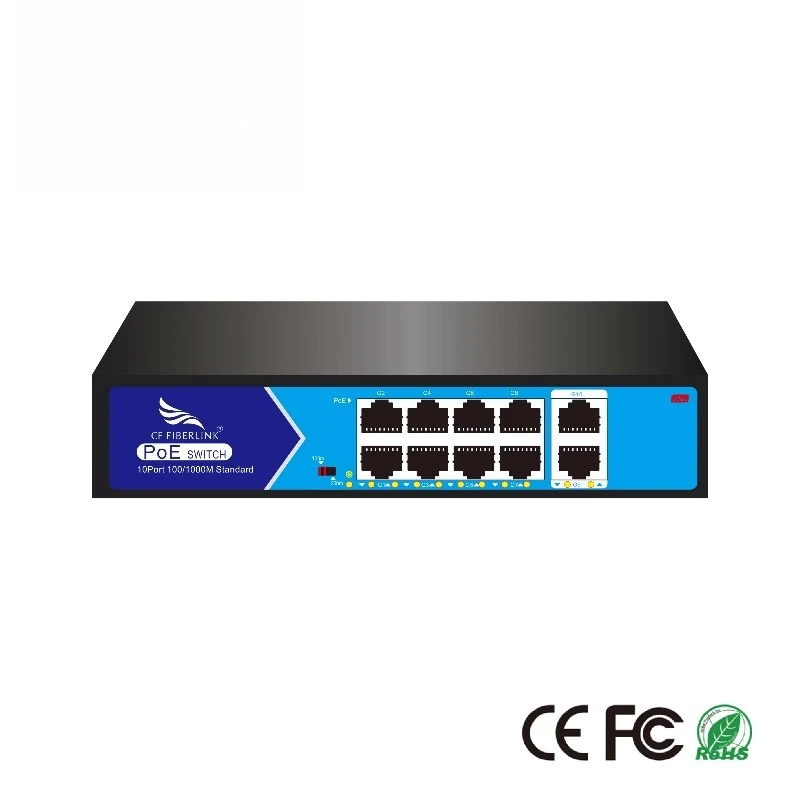 8+2 Gigabit 10 Port PoE Network Switch IEEE802.3af/at Standard 52V2.3A 120W Single Port Maximum Power 30W
8+2 Gigabit 10 Port PoE Network Switch IEEE802.3af/at Standard 52V2.3A 120W Single Port Maximum Power 30W