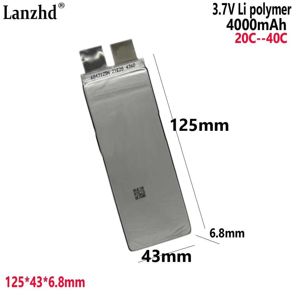3.7V battery 20C 40C high rate For Igniter spot welding machine starting power supply toy car model cell 6843125 4000mAh
3.7V battery 20C 40C high rate For Igniter spot welding machine starting power supply toy car model cell 6843125 4000mAh