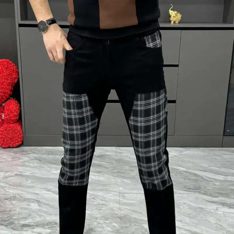 Patchwork Jeans Motorcycle Skinny Jeans Men High Street Grid Print Jeans Hip Hop Trendy Hole Color Printing Stretch Jeans Men
Patchwork Jeans Motorcycle Skinny Jeans Men High Street Grid Print Jeans Hip Hop Trendy Hole Color Printing Stretch Jeans Men