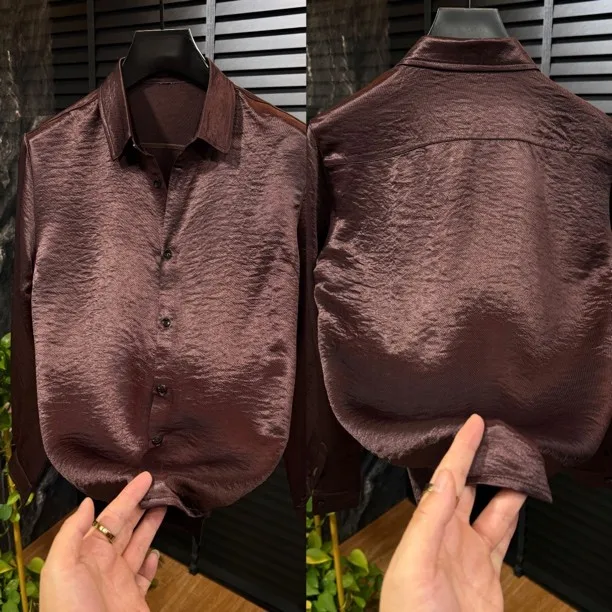 Spring Summer Men's Loose Fit Long Sleeve Acetate Silk Shirt Versatile Casual Style Home Wear Standard Cut No Pocket Design
Spring Summer Men's Loose Fit Long Sleeve Acetate Silk Shirt Versatile Casual Style Home Wear Standard Cut No Pocket Design