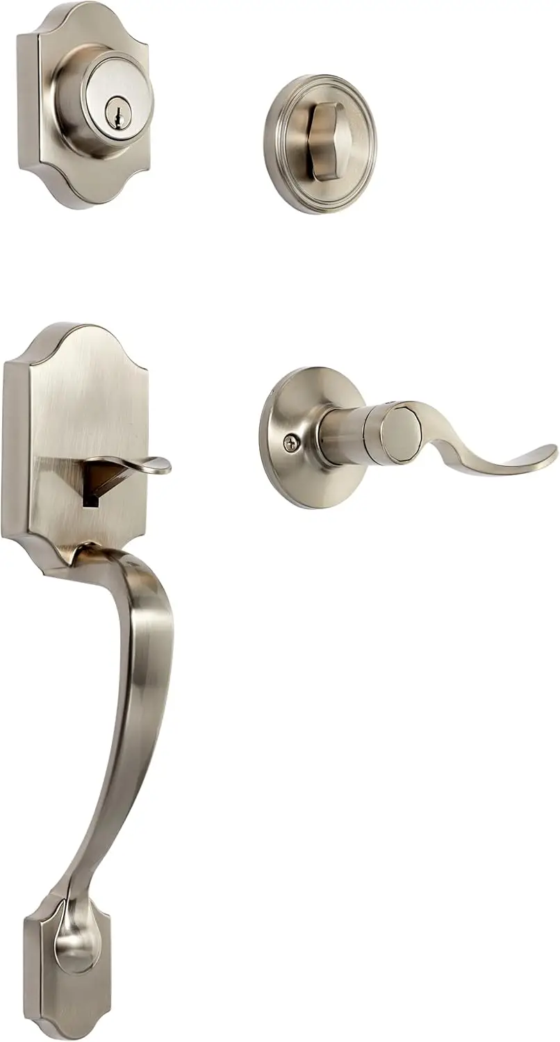 Front Door Lock Set with Shelby Lever, Single Cylinder, Satin Nickel Finish for Exterior Doors
Front Door Lock Set with Shelby Lever, Single Cylinder, Satin Nickel Finish for Exterior Doors