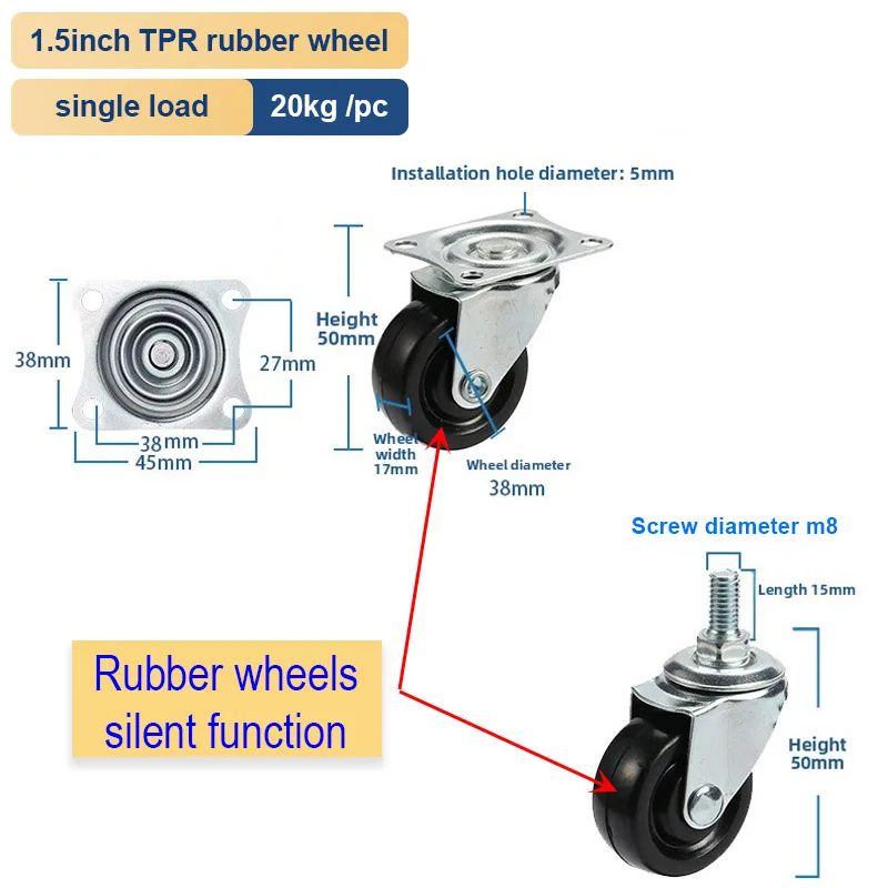 2/4Pcs Furniture Casters 1.5-2Inch Rubber Rotating Wheels with Brake Universal Silent Casters for Home And Office Furniture
2/4Pcs Furniture Casters 1.5-2Inch Rubber Rotating Wheels with Brake Universal Silent Casters for Home And Office Furniture