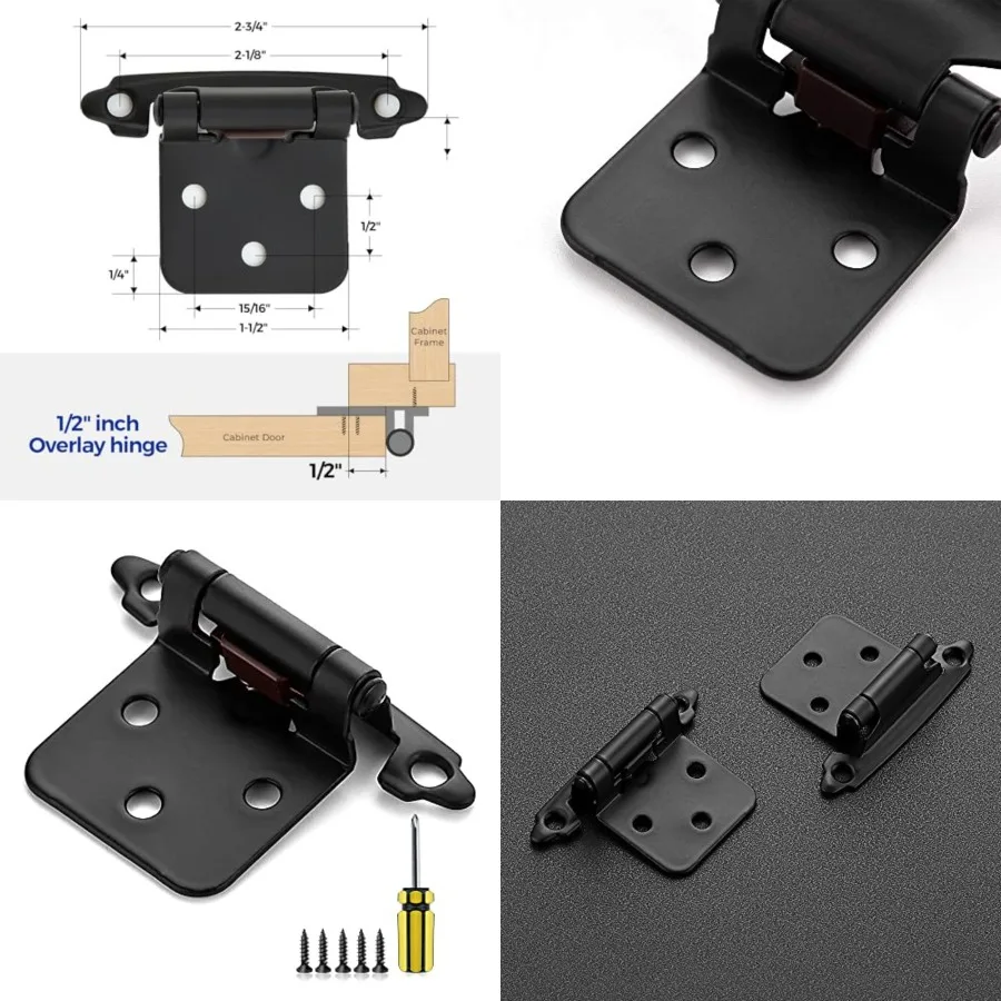 Pack 5 Pairs 1/ Overlay Cabinet Door Hinges Kitchen Black Semi-Concealed Hinges Face Mount Self-Closing Cabinet Hardware with B
Pack 5 Pairs 1/ Overlay Cabinet Door Hinges Kitchen Black Semi-Concealed Hinges Face Mount Self-Closing Cabinet Hardware with B