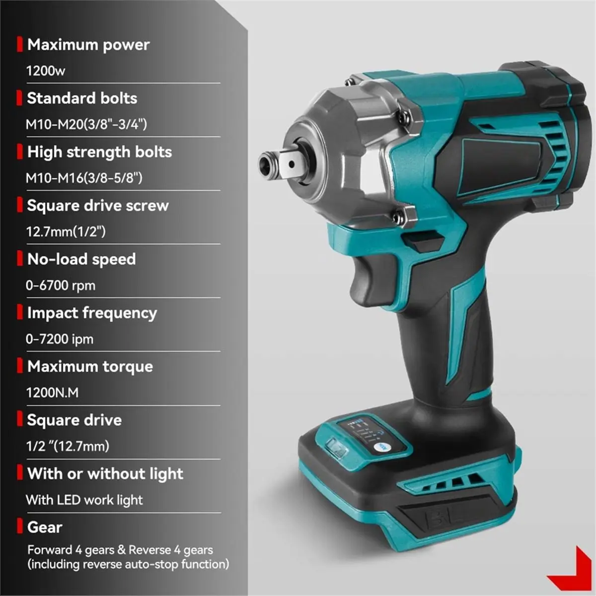 NOCM 1200N.M Brushless Electric Impact Wrench Cordless Screwdriver Car Repair Power Tool with Socket for Battery A
NOCM 1200N.M Brushless Electric Impact Wrench Cordless Screwdriver Car Repair Power Tool with Socket for Battery A