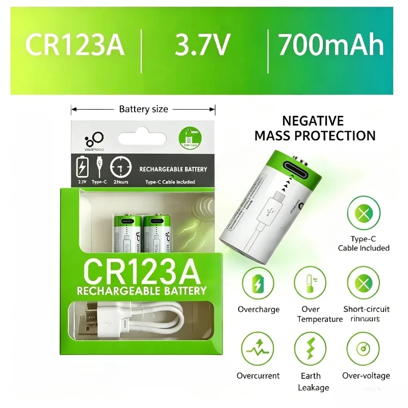 Hot 2PCS 3.7V 700mAh 16340 CR123A Lithium Battery, Rechargeable Cell with Type-C Cable Ideal Replacement forLED Flashlight
Hot 2PCS 3.7V 700mAh 16340 CR123A Lithium Battery, Rechargeable Cell with Type-C Cable Ideal Replacement forLED Flashlight