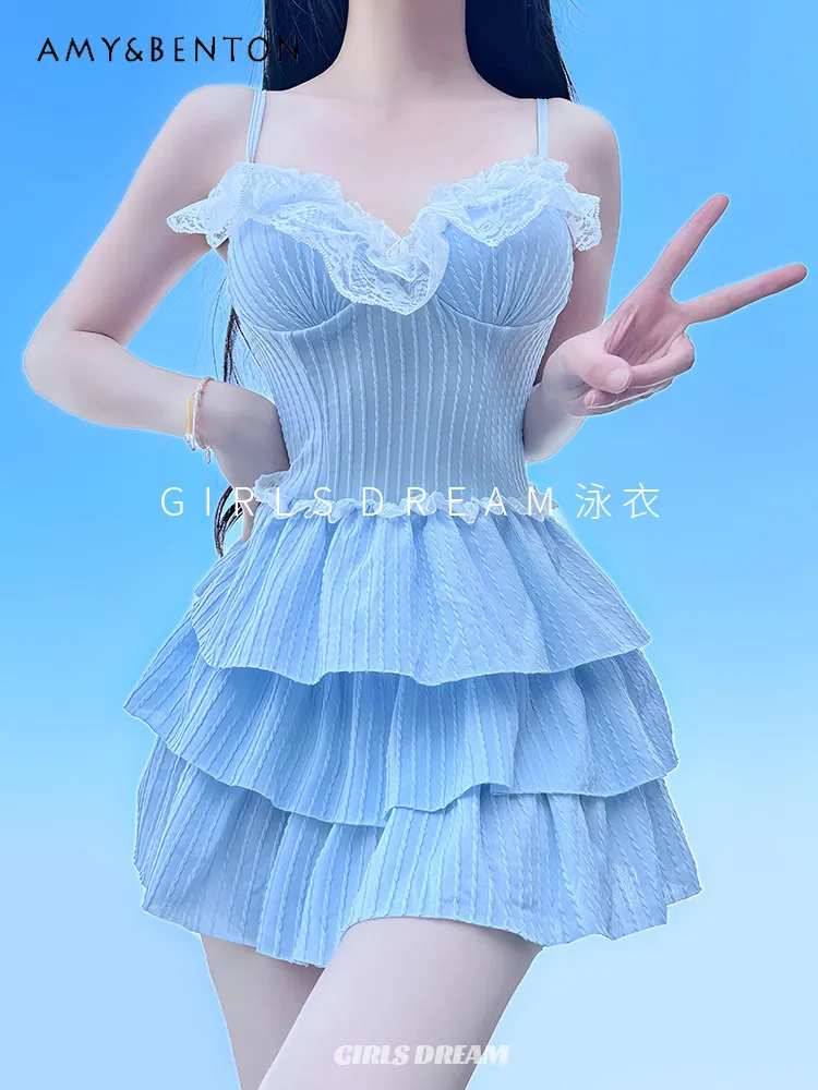 Sweet Cute Student Swimsuit Female Lace Stitching Tube Top Suspender Slim Multi-layer Dress Swimsuit Summer Seaside Swimwear
Sweet Cute Student Swimsuit Female Lace Stitching Tube Top Suspender Slim Multi-layer Dress Swimsuit Summer Seaside Swimwear