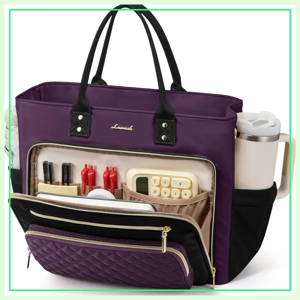 Insulated Lunch Tote Bag for Women, Large Capacity Work Tote with Laptop Compartment & Cup Holder, Water Resistant Nurse Bag, Leakproof Crossbody Handbag 15.6 Inch Black-Purple
Insulated Lunch Tote Bag for Women, Large Capacity Work Tote with Laptop Compartment & Cup Holder, Water Resistant Nurse Bag, Leakproof Crossbody Handbag 15.6 Inch Black-Purple
