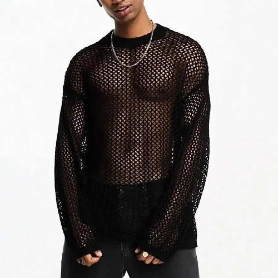 Mens Sheer Mesh Long Sleeve Top Drop Shoulder Hollow Knit T-Shirt
Mens Sheer Mesh Long Sleeve Top Drop Shoulder Hollow Knit T-Shirt
