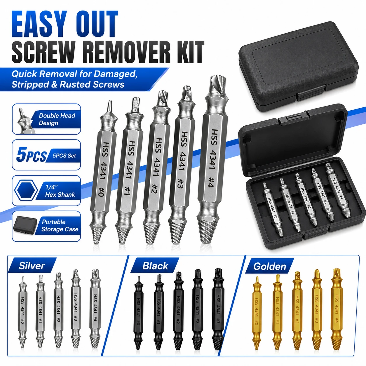 5Pcs Double Head Screw Extractor, Broken Screw Removal Tool Slide Tooth, Damaged Bolt Extractor Set for Home DIY
5Pcs Double Head Screw Extractor, Broken Screw Removal Tool Slide Tooth, Damaged Bolt Extractor Set for Home DIY
