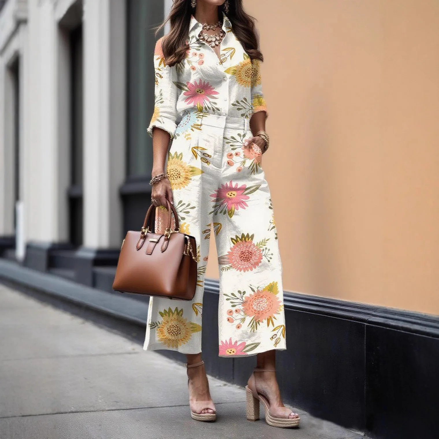 Осень-зима 2022, элегантные офисные женские костюмы, модные рубашки с длинными рукавами и лацканами с принтом, свободные широкие брюки, комплект из двух предметов
Осень-зима 2022, элегантные офисные женские костюмы, модные рубашки с длинными рукавами и лацканами с принтом, свободные широкие брюки, комплект из двух предметов