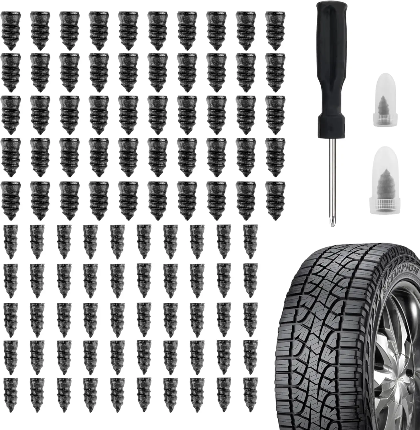 100PCS Tire Plug Kit with Screwdriver - Flat Tire Repair for Car, Motorcycle, Truck - Self-Service Repair Nails
100PCS Tire Plug Kit with Screwdriver - Flat Tire Repair for Car, Motorcycle, Truck - Self-Service Repair Nails