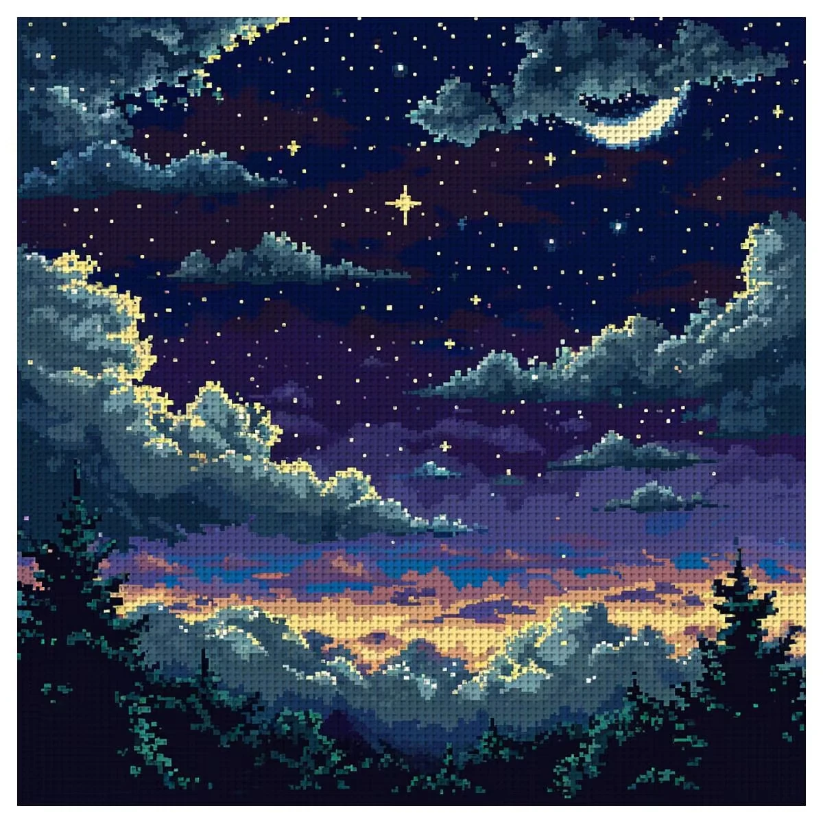 Pixel Starry Night Forest Jigsaw Puzzle, Crescent Moon & Stars Over Pines, Retro Pixel Art for Home Decor
Pixel Starry Night Forest Jigsaw Puzzle, Crescent Moon & Stars Over Pines, Retro Pixel Art for Home Decor