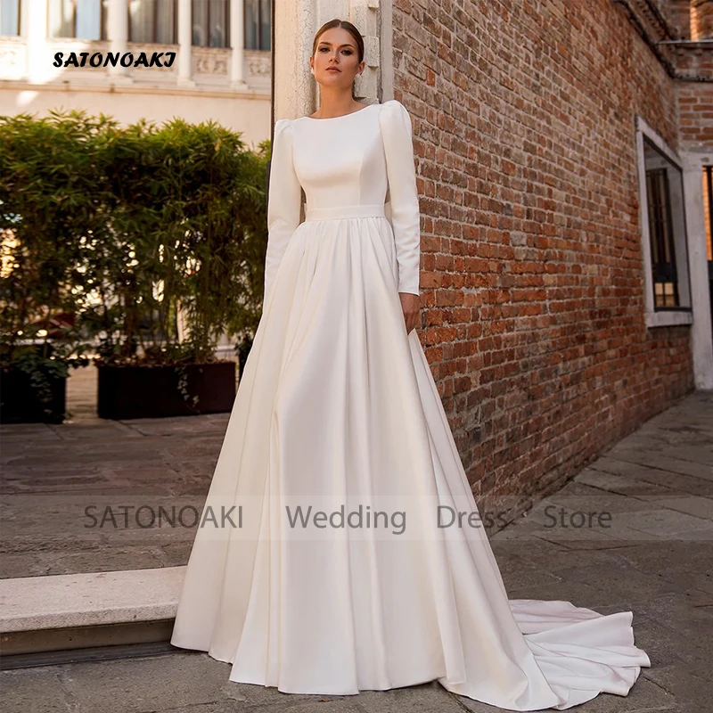 Customized Elegant Simple A Line Satin Wedding Dress for Women Puff Sleeves Sweep Train Bridal Gowns with Bow Vestidos De Novia
Customized Elegant Simple A Line Satin Wedding Dress for Women Puff Sleeves Sweep Train Bridal Gowns with Bow Vestidos De Novia