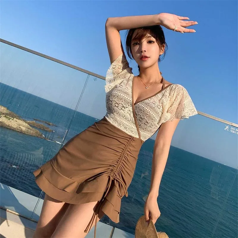 Korean Push Up One Piece Swimsuit Women Lace Dress Swimwear Female Bathing Suit Monokini Beachwear Bodysuit Slimming Suits Brown
Korean Push Up One Piece Swimsuit Women Lace Dress Swimwear Female Bathing Suit Monokini Beachwear Bodysuit Slimming Suits Brown