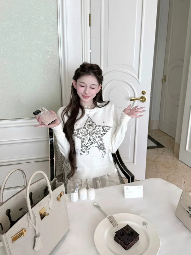 Heavy Embroidery Knitted Sweater Women's Inner Wear Short Diamond Heat Transfer Star Garden Casual Style Slim Fit Long Sleeve
Heavy Embroidery Knitted Sweater Women's Inner Wear Short Diamond Heat Transfer Star Garden Casual Style Slim Fit Long Sleeve