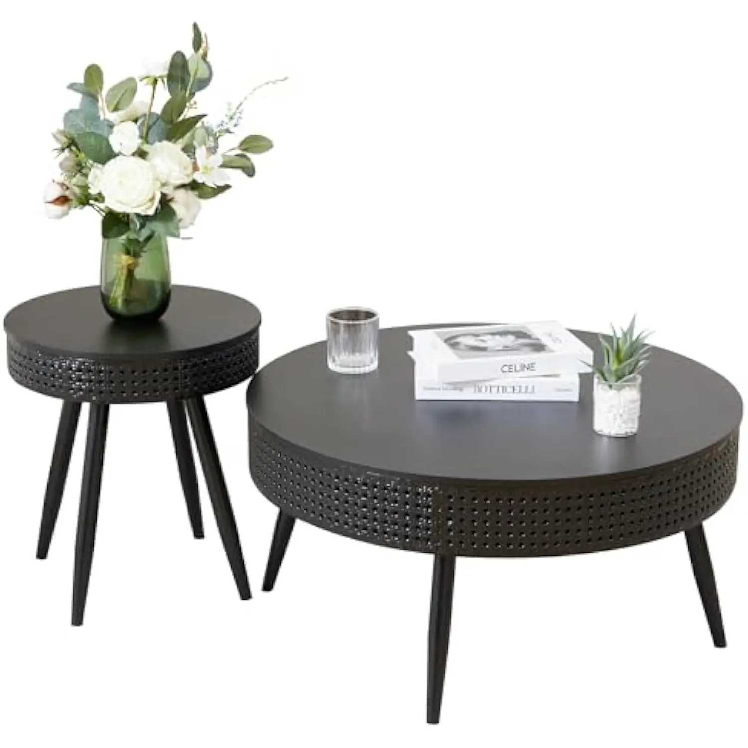 Modern Farmhouse Round End Table Set of 2,Iron Rattan Coffee Table with Hidden Storage Basket,29.1” Nesting Side Table for Livi
Modern Farmhouse Round End Table Set of 2,Iron Rattan Coffee Table with Hidden Storage Basket,29.1” Nesting Side Table for Livi