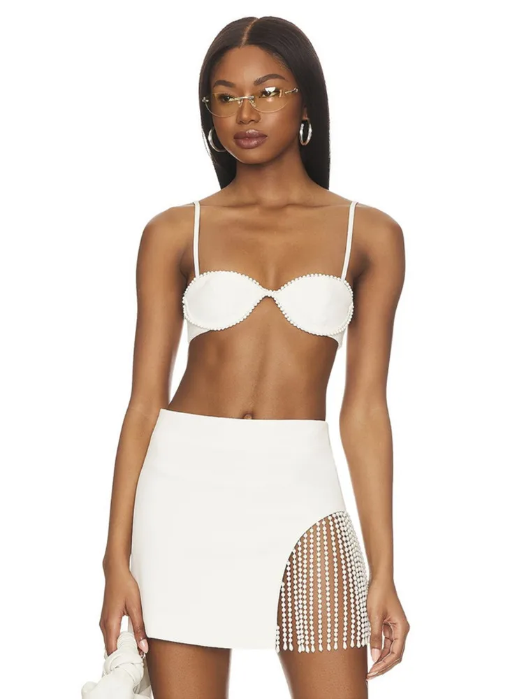 2023 New Bandage Skirt Suit Amazon Aliexpress Popular European and American Sexy Pearl Tassel Ultra Short Two-Piece Set
2023 New Bandage Skirt Suit Amazon Aliexpress Popular European and American Sexy Pearl Tassel Ultra Short Two-Piece Set