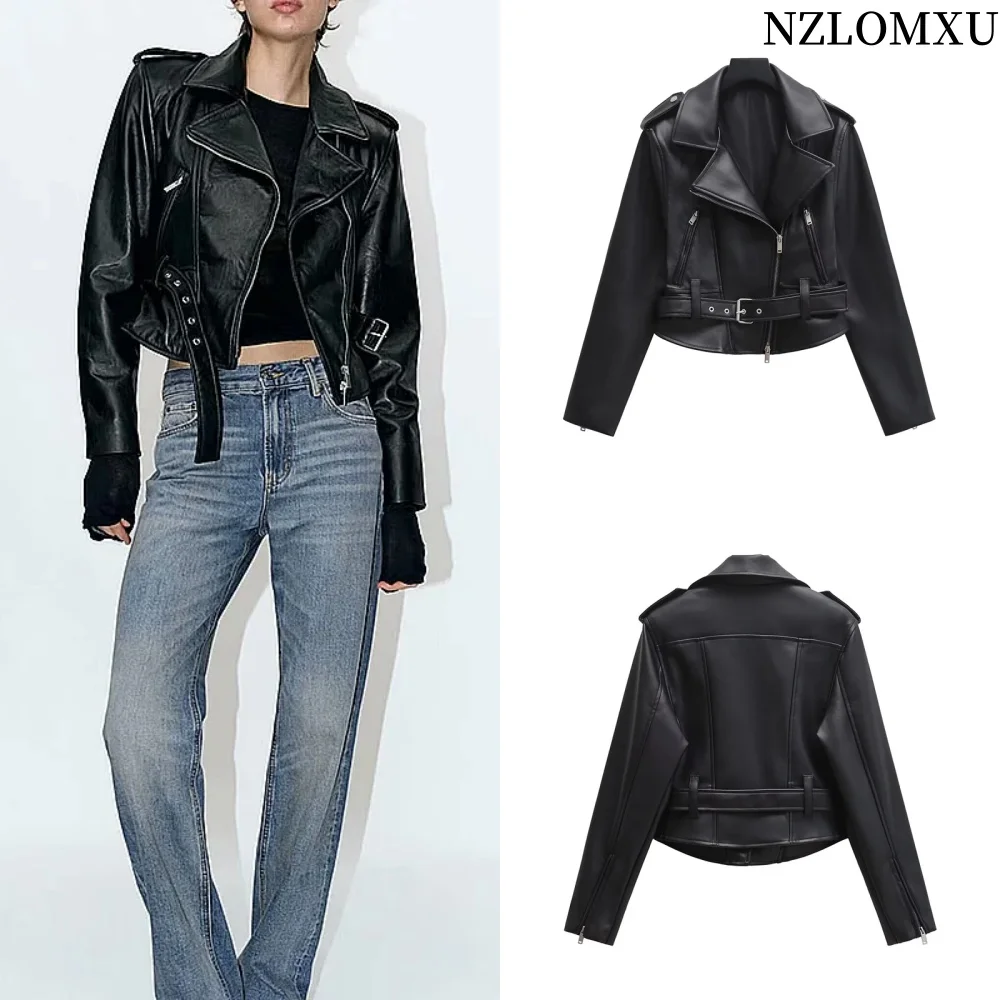 Leather Jacket 2024 Autumn New Solid Color Lapel Long Sleeve Belt Lost God Short Fake Leather Jacket Coat Women
Leather Jacket 2024 Autumn New Solid Color Lapel Long Sleeve Belt Lost God Short Fake Leather Jacket Coat Women