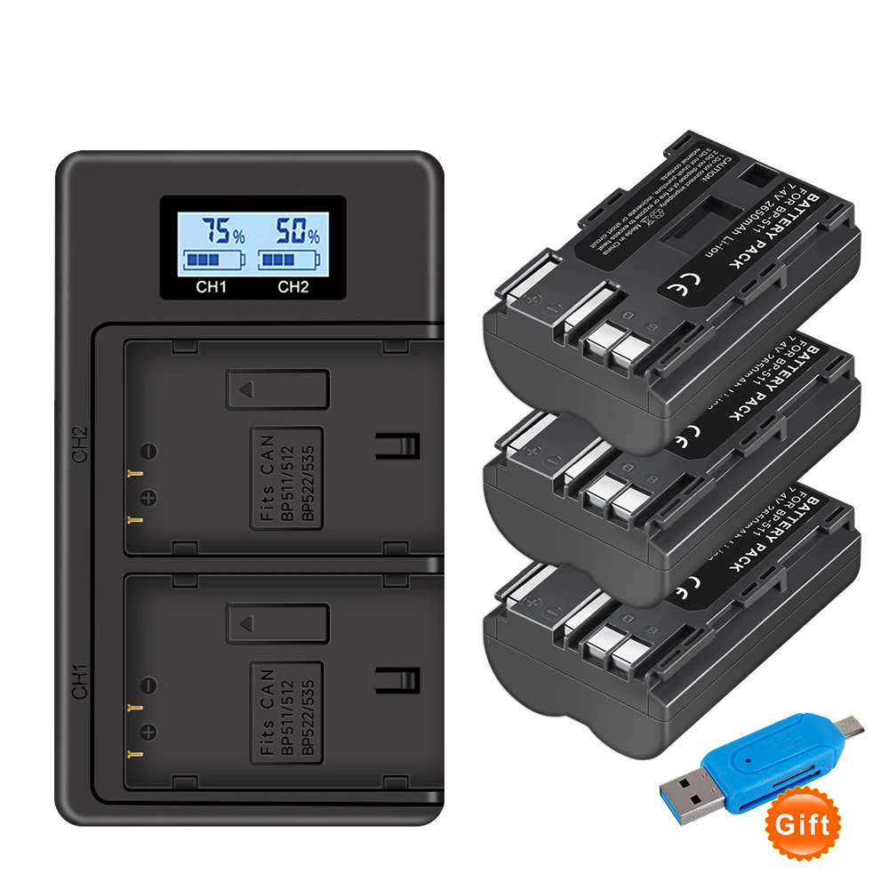 PALO BP-511A BP-511 Battery + BP511 BP511A Battery Charger for Canon EOS 40D 5D 50D 20D 300D 10D 30D 5D Mark I PowerShot G1 G2
PALO BP-511A BP-511 Battery + BP511 BP511A Battery Charger for Canon EOS 40D 5D 50D 20D 300D 10D 30D 5D Mark I PowerShot G1 G2