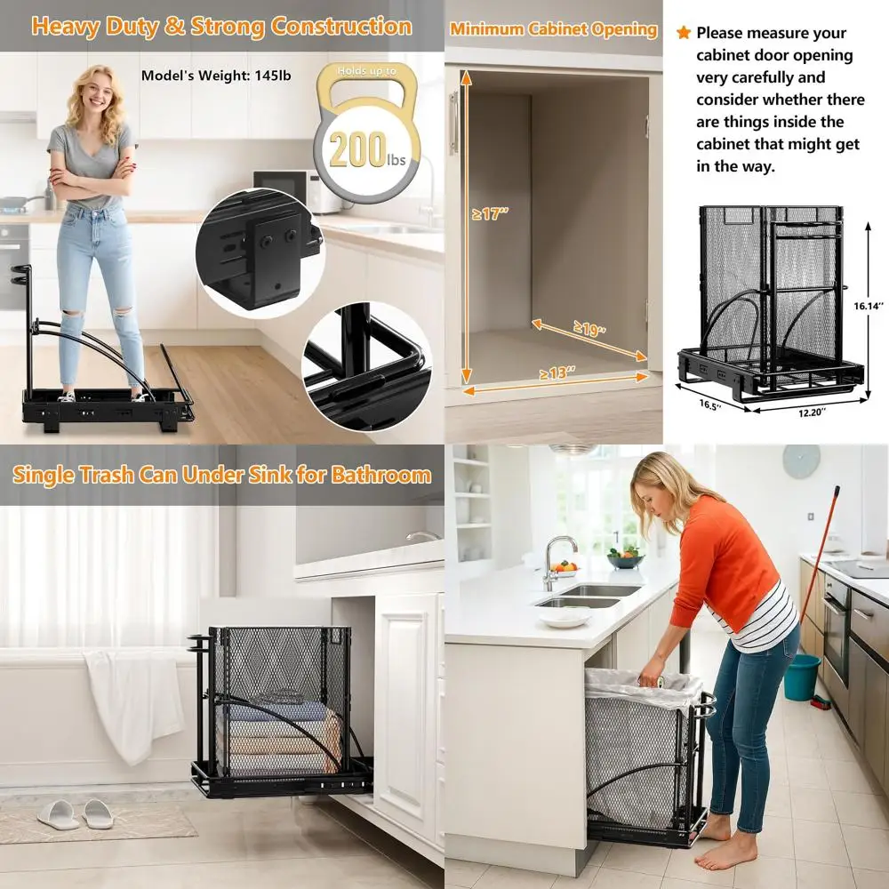 Сверхмощный выдвижной мусорный бак с 7-галонной корзиной для хранения под раковиной
Сверхмощный выдвижной мусорный бак с 7-галонной корзиной для хранения под раковиной