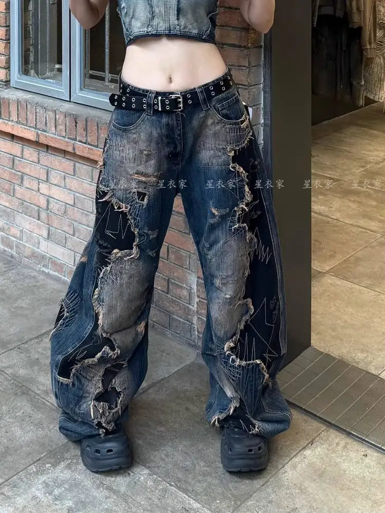Summer Hot Girl American High Street Jeans Women's Black Tie Dye Ripped Retro Loose High Waist Slimming Wide Leg Pants
Summer Hot Girl American High Street Jeans Women's Black Tie Dye Ripped Retro Loose High Waist Slimming Wide Leg Pants