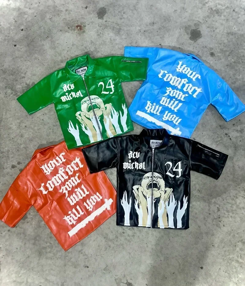 2024 Hip Hop Y2K Harajuku Personalized leather pattern design zipper short sleeve T-shirt for women Summer lapel aesthetic
2024 Hip Hop Y2K Harajuku Personalized leather pattern design zipper short sleeve T-shirt for women Summer lapel aesthetic