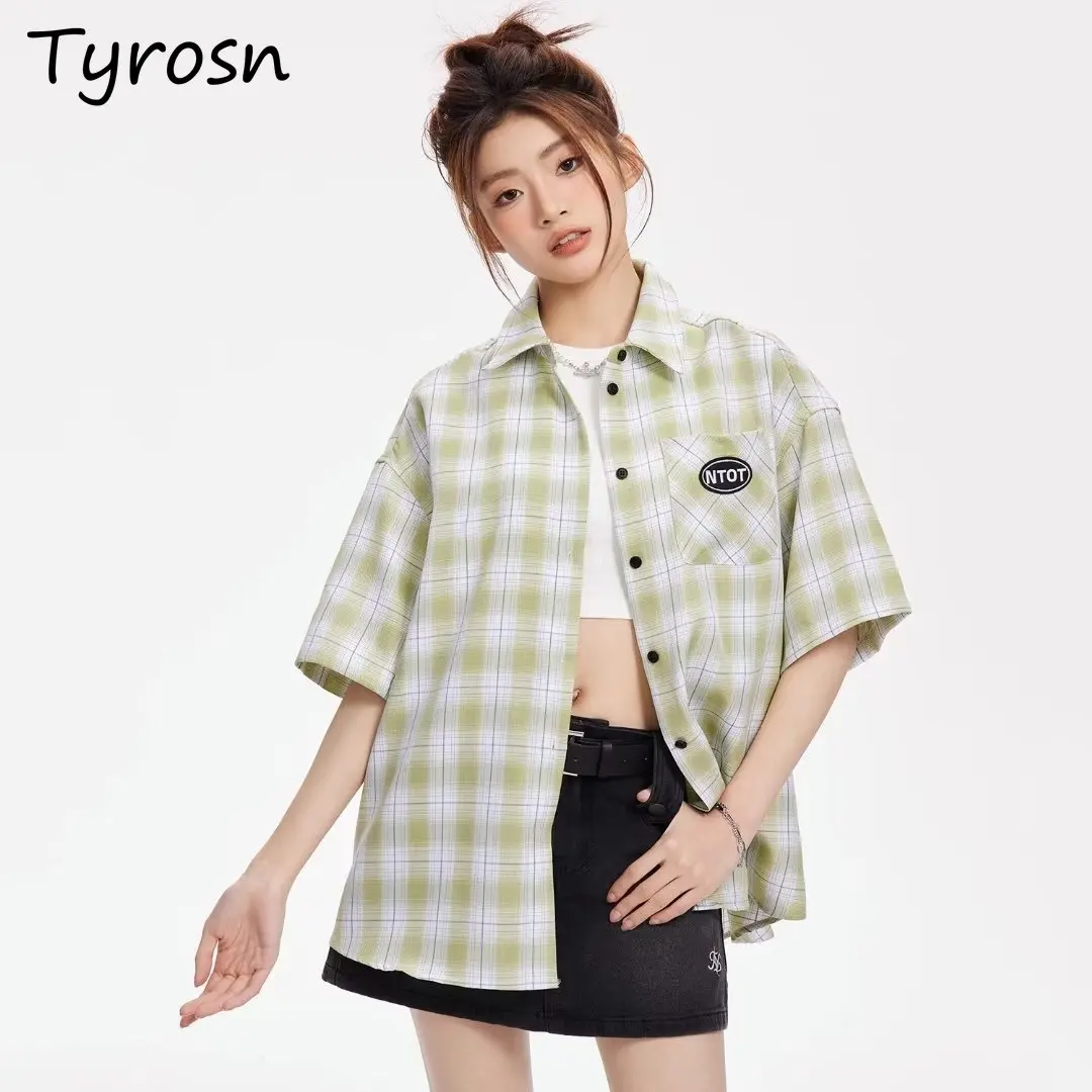 Green Plaid Short Sleeve Shirts Women Sun Protection Summer Turn Down Collar Vintage Single Breasted Tops Korean Style Students
Green Plaid Short Sleeve Shirts Women Sun Protection Summer Turn Down Collar Vintage Single Breasted Tops Korean Style Students