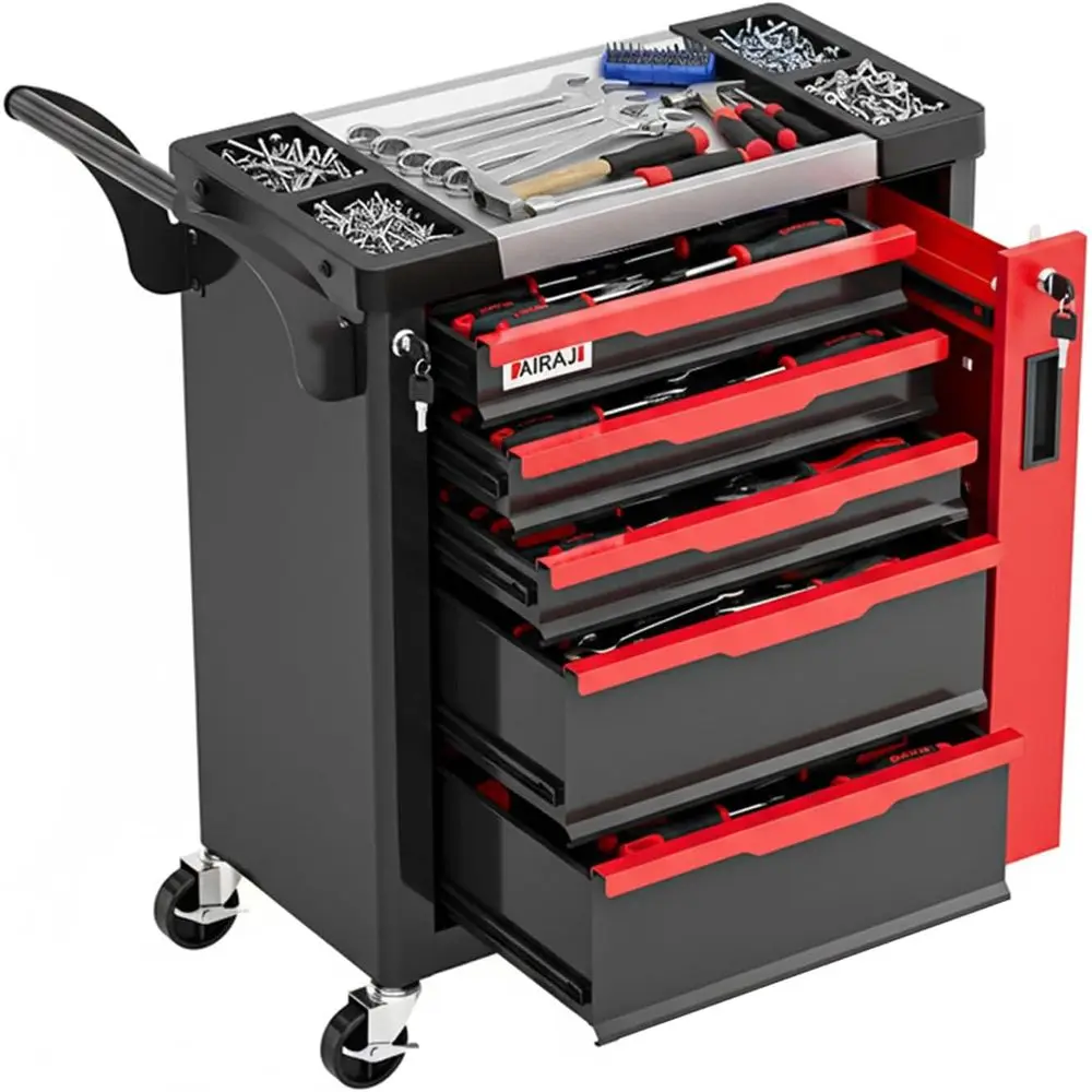 5 Drawer Rolling Tool Chest with Side Cabinet, Lockable, Garage Storage, Safety Rounded Edges, Red
5 Drawer Rolling Tool Chest with Side Cabinet, Lockable, Garage Storage, Safety Rounded Edges, Red