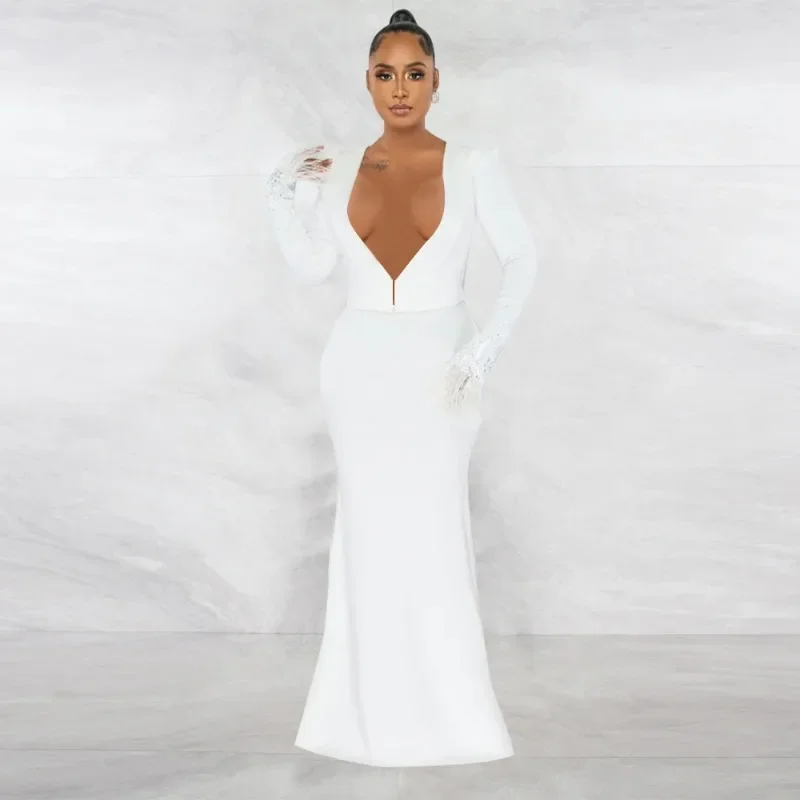 KEXU Women Deep V Neck High Waist Bodycon Midi Maxi Dress 2024 Rhinestone Feather Evening Party Club Sexy Chic Long Dresses
KEXU Women Deep V Neck High Waist Bodycon Midi Maxi Dress 2024 Rhinestone Feather Evening Party Club Sexy Chic Long Dresses