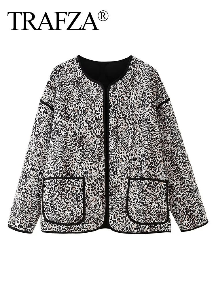 TRAFZA Women Winter Fashion Leopard Printing Splice Pocket O-Neck Cardigan Jacket Cotton Coat Long Sleeve Warm Jacket Top Mujer
TRAFZA Women Winter Fashion Leopard Printing Splice Pocket O-Neck Cardigan Jacket Cotton Coat Long Sleeve Warm Jacket Top Mujer