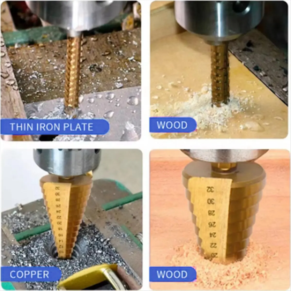6 Piece Set Titanium Coated Pagoda Drill Sawtooth Drill Woodworking Hole Expansion Groove Plastic Box Set Wood Drilling
6 Piece Set Titanium Coated Pagoda Drill Sawtooth Drill Woodworking Hole Expansion Groove Plastic Box Set Wood Drilling