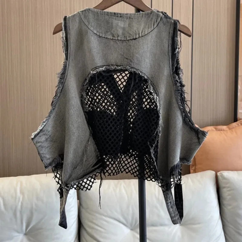 Personalized Trendy Brand Street Denim Vest Women's Clothing Design Sense Mesh Splicing Washed Old Short Vests Female
Personalized Trendy Brand Street Denim Vest Women's Clothing Design Sense Mesh Splicing Washed Old Short Vests Female
