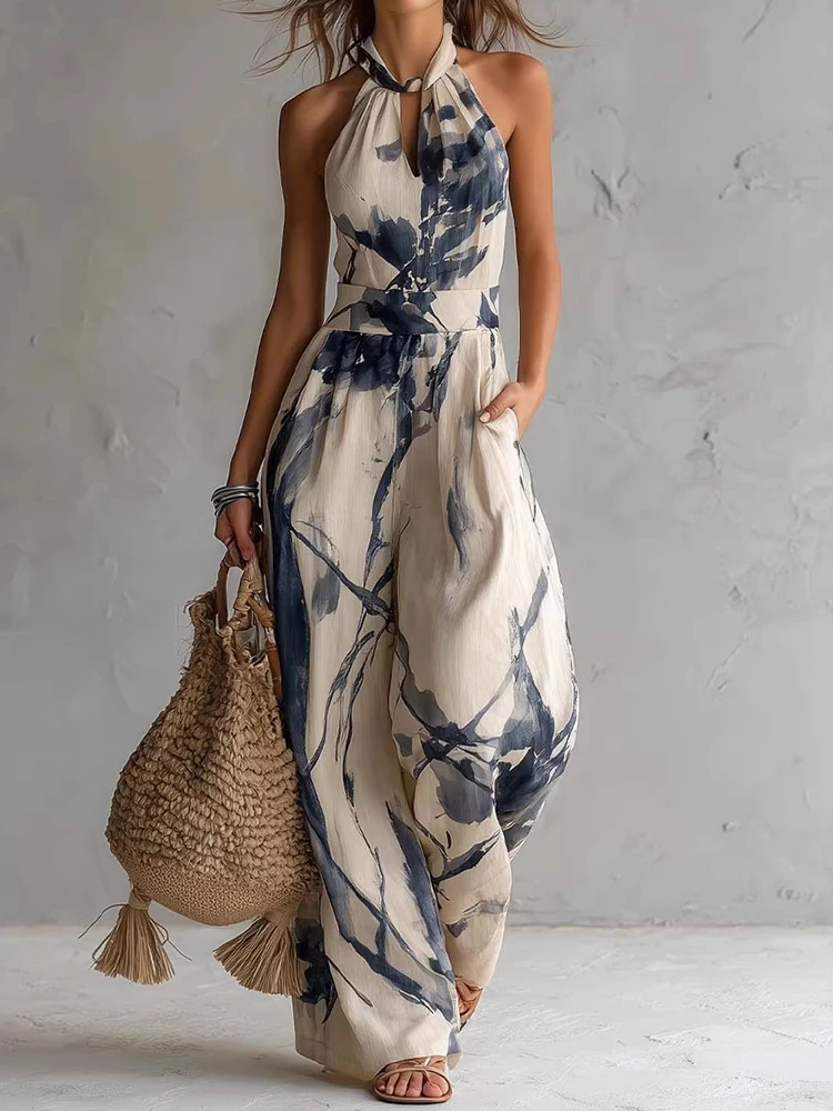 Women Summer Halter Sleeveless Jumpsuit Print Patchwork Wide Leg Pants Playsuit Hollow Out Backless Lace-Up Bodysuit Streetwear
Women Summer Halter Sleeveless Jumpsuit Print Patchwork Wide Leg Pants Playsuit Hollow Out Backless Lace-Up Bodysuit Streetwear