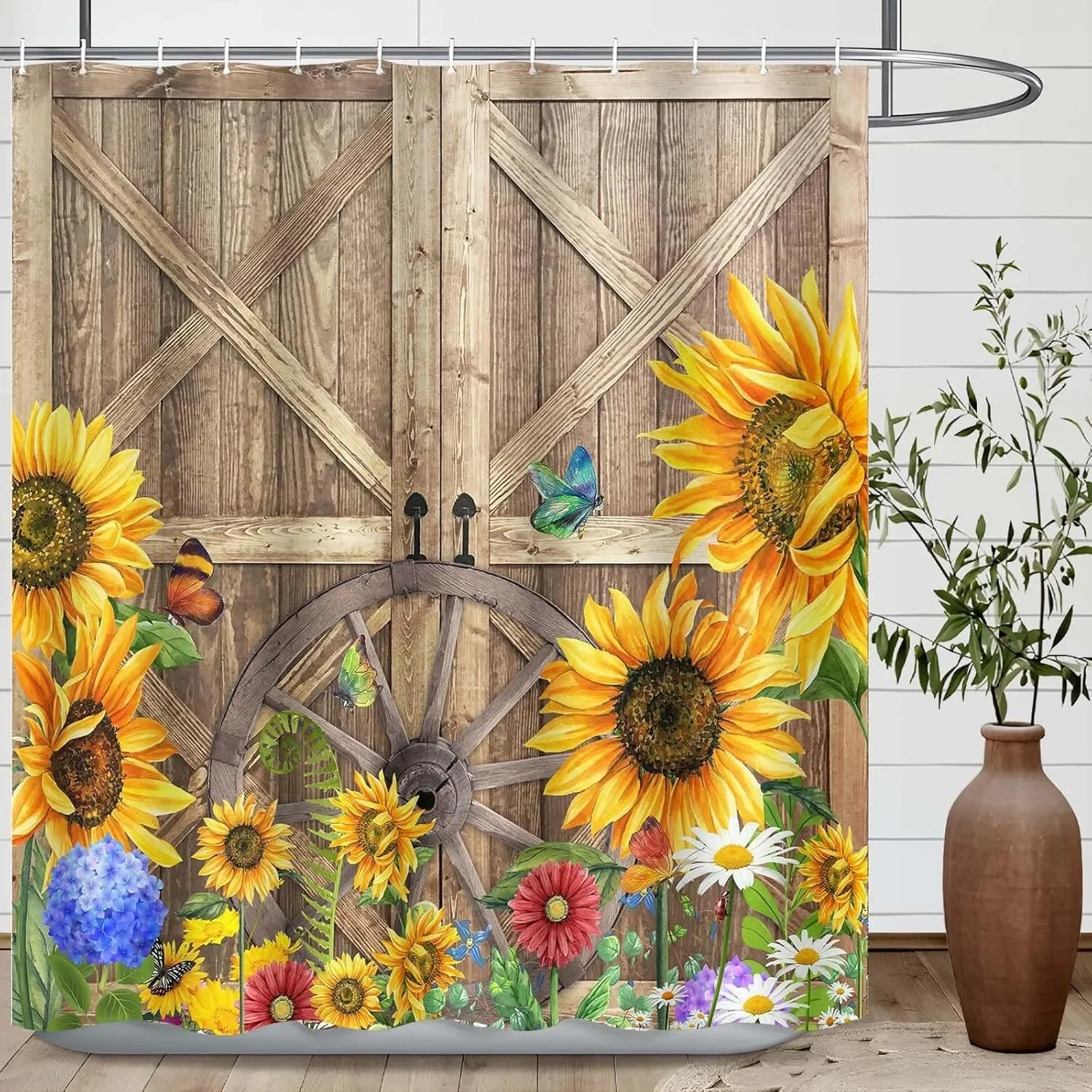 Занавеска для душа в стиле ретро с цветочным принтом подсолнечника, моющаяся грязеотталкивающая насадка для душа, водонепроницаемая полиэстеровая занавеска для ванны для домашнего декора
Занавеска для душа в стиле ретро с цветочным принтом подсолнечника, моющаяся грязеотталкивающая насадка для душа, водонепроницаемая полиэстеровая занавеска для ванны для домашнего декора