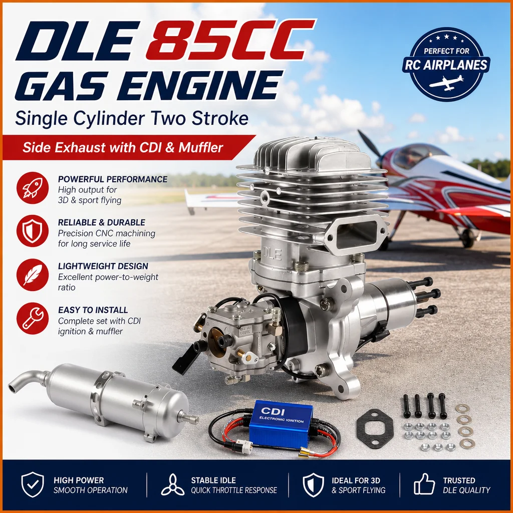 DLE 85CC Gas Engine Single Cylinder Two Stroke Side Exhaust with CDI & Muffler
DLE 85CC Gas Engine Single Cylinder Two Stroke Side Exhaust with CDI & Muffler