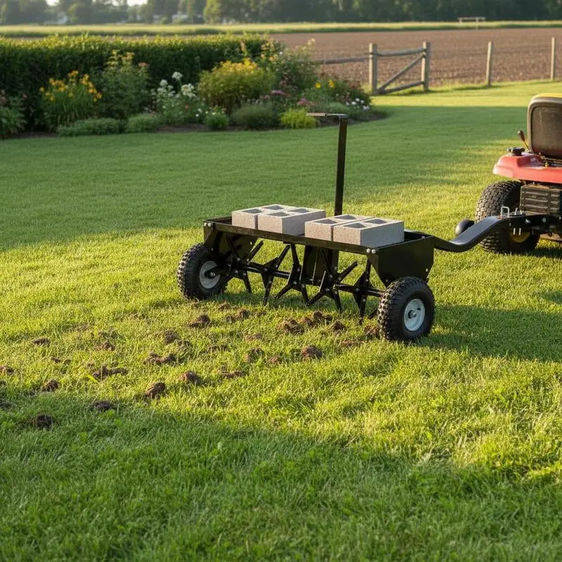Pull Behind Soil Coring Tool 40-Inch For Gardens Lawns Farms, Universal Hitch Iron Spikes Alternately Arranged Heavy Duty Construction Black Finish
Pull Behind Soil Coring Tool 40-Inch For Gardens Lawns Farms, Universal Hitch Iron Spikes Alternately Arranged Heavy Duty Construction Black Finish
