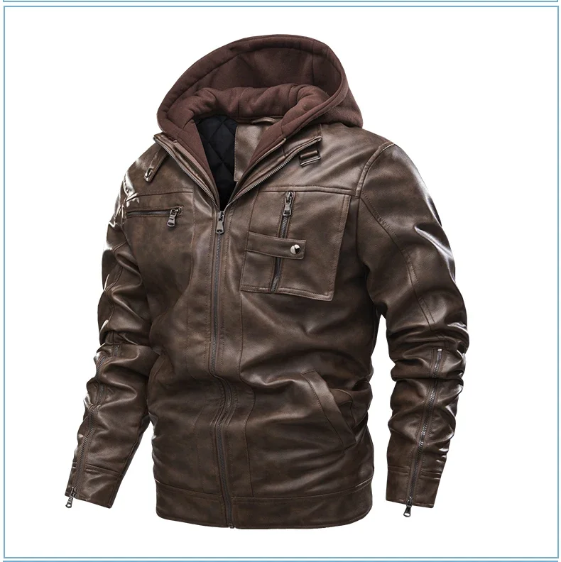 Hooded PU Casual Leather Jacket Men Spring Autumn Winter Fleece Leather Coat Motorcycle Biker Slim Fit Outwear Leather Jackets
Hooded PU Casual Leather Jacket Men Spring Autumn Winter Fleece Leather Coat Motorcycle Biker Slim Fit Outwear Leather Jackets