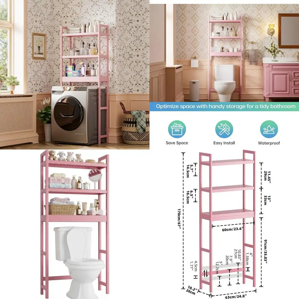 Over-The-Toilet Bamboo Organizer Rack, 3-Tier Adjustable Storage Shelf, Pink
Over-The-Toilet Bamboo Organizer Rack, 3-Tier Adjustable Storage Shelf, Pink