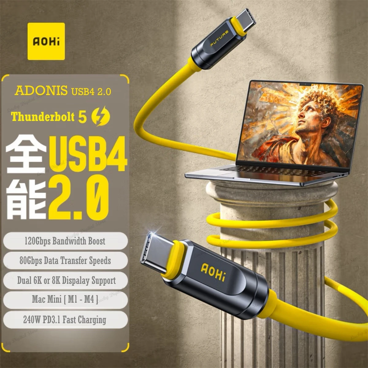 AOHI THE FUTURE Adonis USB4 2.0 240W USB-C to USB-C Cable 3.3FT 120Gbps 8K PD3.1 Thunderbolt 5 Compatible Ultra-Fast Charging
AOHI THE FUTURE Adonis USB4 2.0 240W USB-C to USB-C Cable 3.3FT 120Gbps 8K PD3.1 Thunderbolt 5 Compatible Ultra-Fast Charging