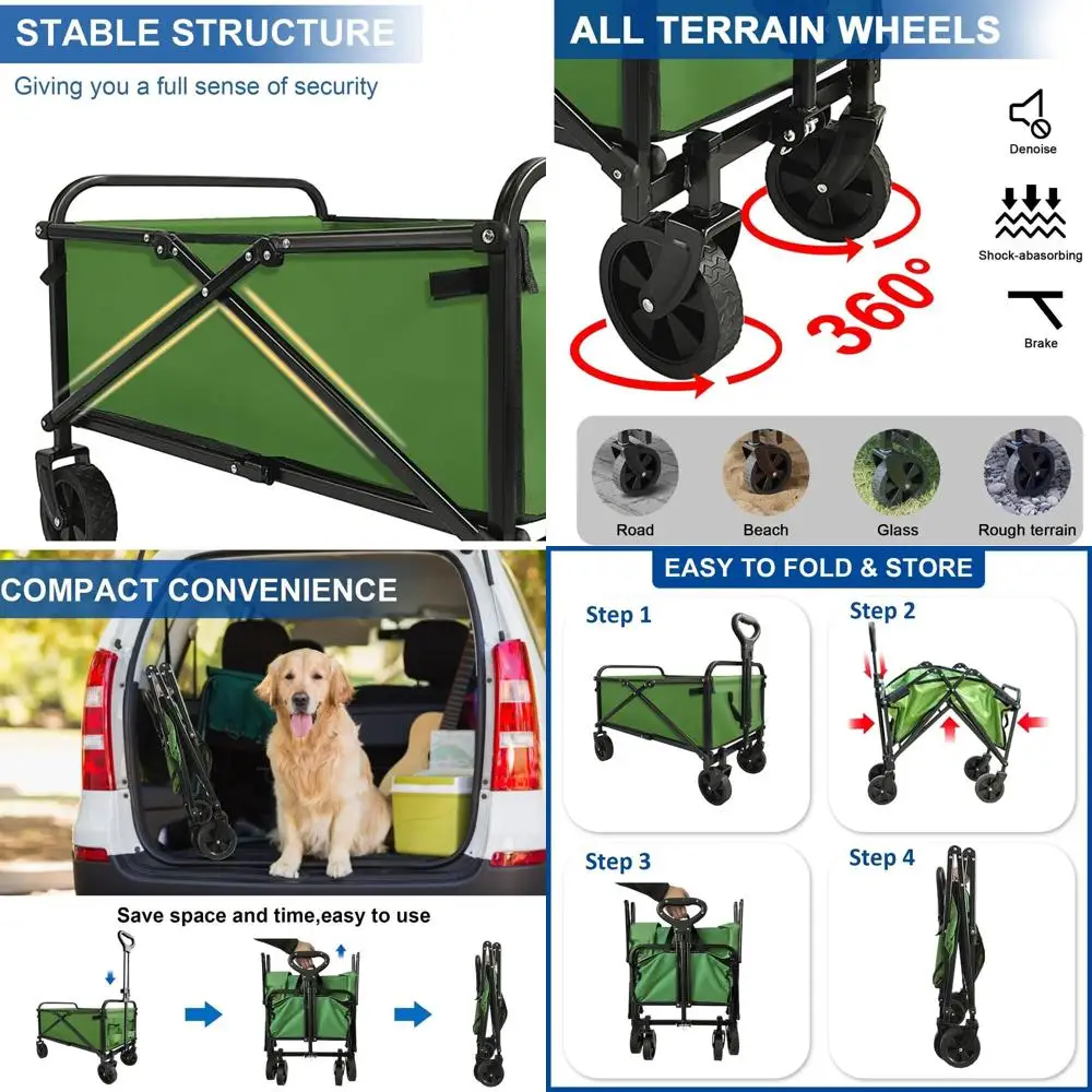 Portable Heavy-Duty Foldable Wagon with Large Capacity for Outdoor Activities, Beach, Shopping, and Camping in Green
Portable Heavy-Duty Foldable Wagon with Large Capacity for Outdoor Activities, Beach, Shopping, and Camping in Green