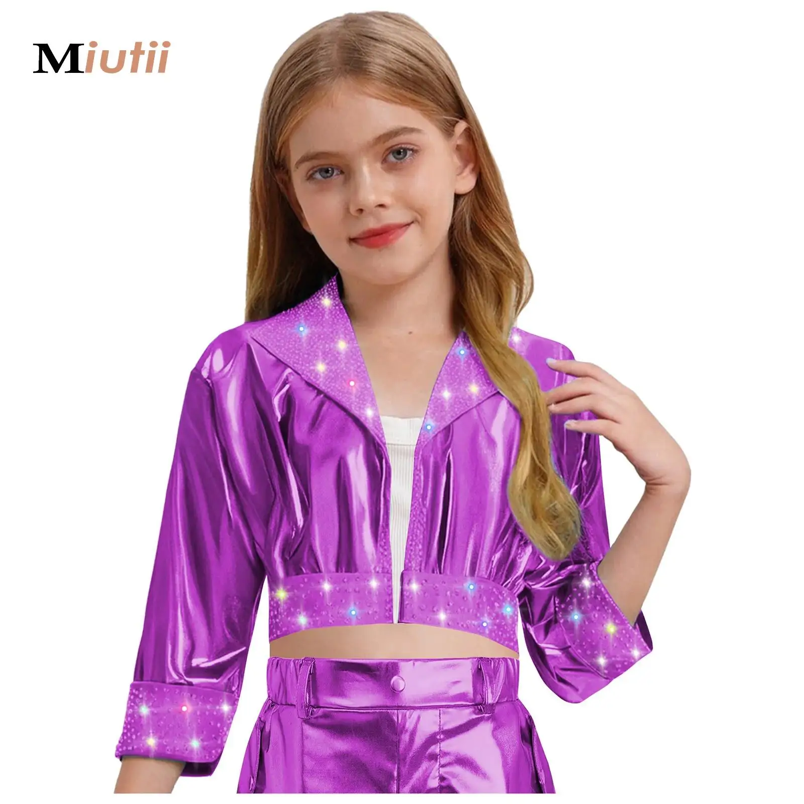 Kids Girls Metallic Shiny Jacket for Hip-Hop Jazz Dance Tops Long Sleeve Rhinestones Outwear Dancing Stage Performance Costumes
Kids Girls Metallic Shiny Jacket for Hip-Hop Jazz Dance Tops Long Sleeve Rhinestones Outwear Dancing Stage Performance Costumes