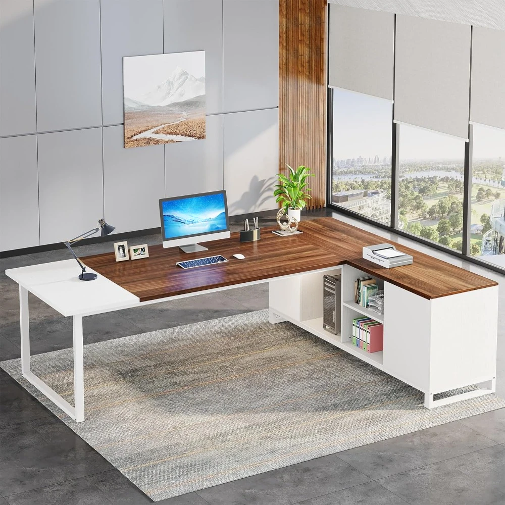 Executive L-Shaped Desk with File Cabinet, Business Desk with Storage Shelves and Cabinets, Large Home Office Computer Desks
Executive L-Shaped Desk with File Cabinet, Business Desk with Storage Shelves and Cabinets, Large Home Office Computer Desks