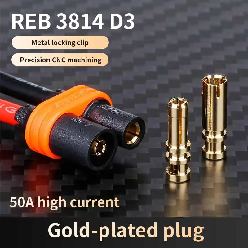 REB 3814 D3 Gold Plated Plug 50A Male Female Banana Plugs Prevent Detachment Lithium Battery Connector for Crossover Drone
REB 3814 D3 Gold Plated Plug 50A Male Female Banana Plugs Prevent Detachment Lithium Battery Connector for Crossover Drone